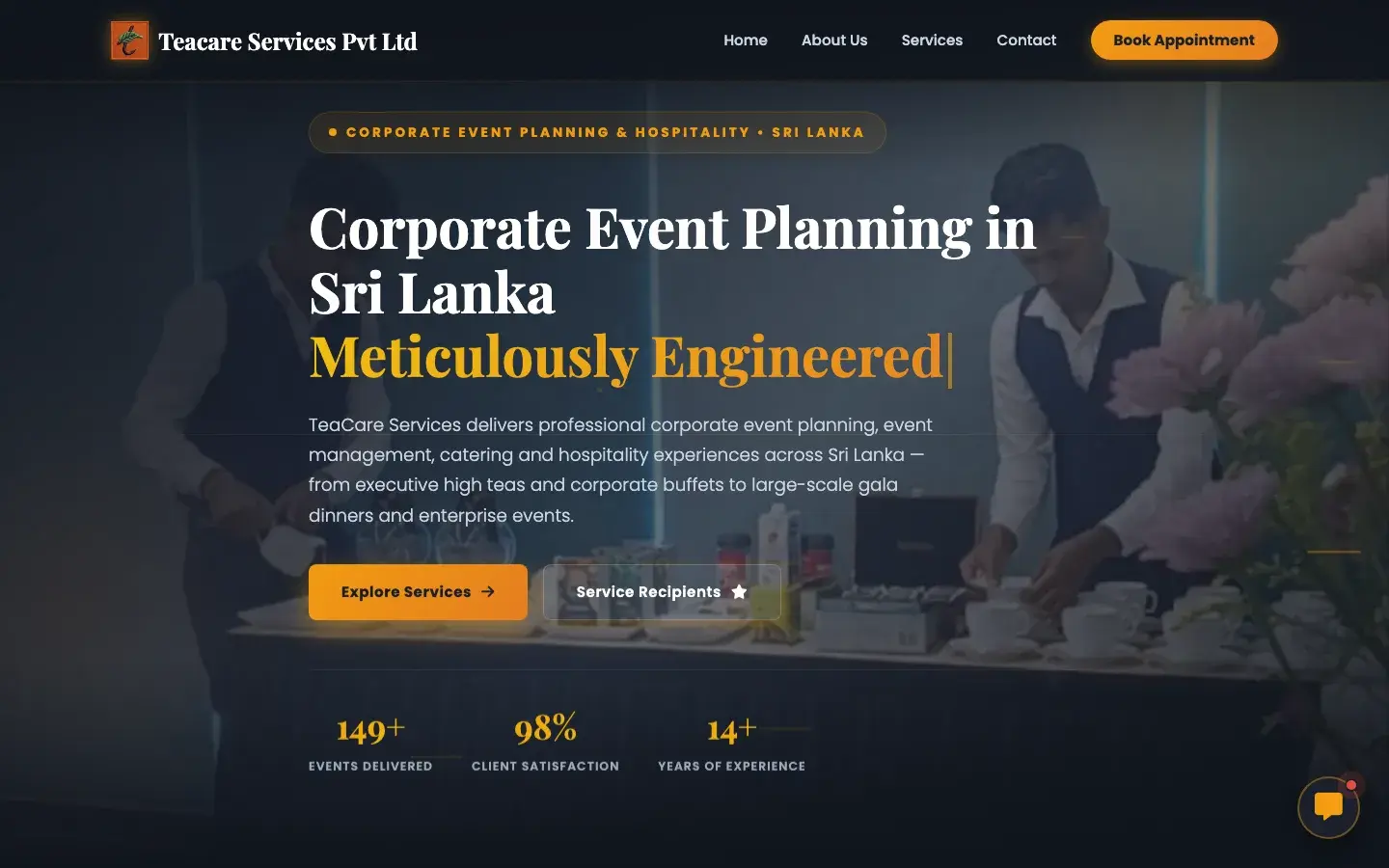 TeaCare Services corporate catering and event management website